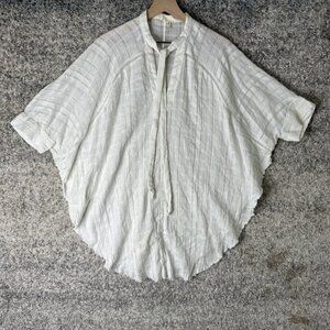 Floreat‎ Shirt Womens XS White Cotton Gauze Tie Neck Flowy Poncho Blouse Top